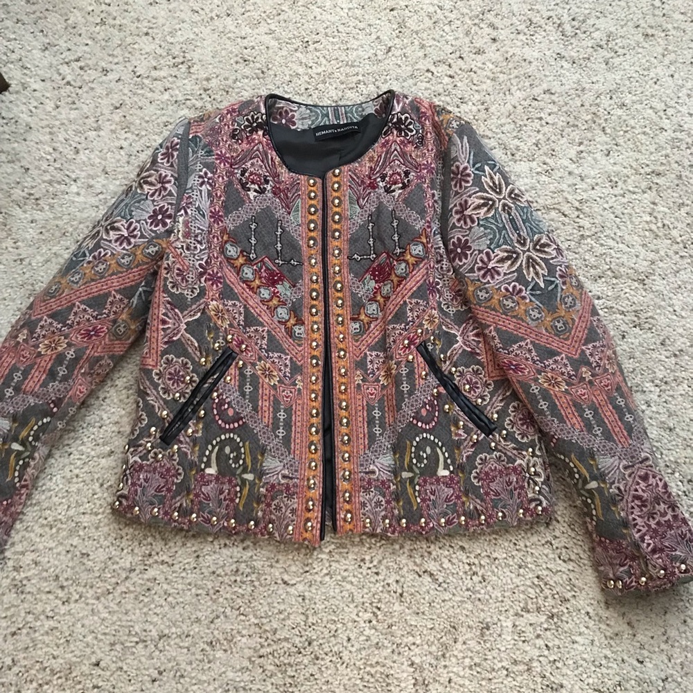 Anthropologie embroidered jacket with gold studs